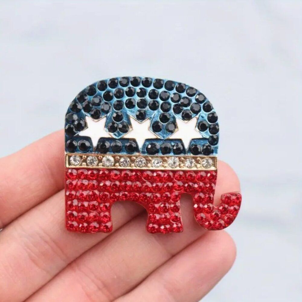 Vintage Rhinestone Republican Elephant Political Pin